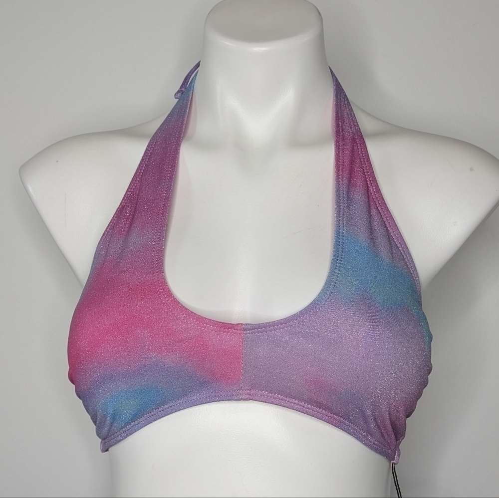 NWT BCBGENERATION pink blue purple tie dye shimmer bikini top S